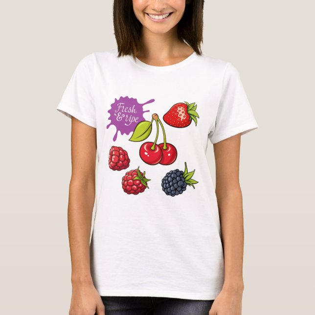 Fresh Red Berries and Cherries T-Shirt (Front)