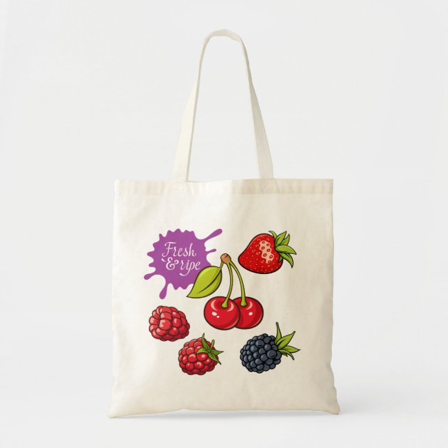 Fresh Red Berries and Cherries Tote Bag (Front)