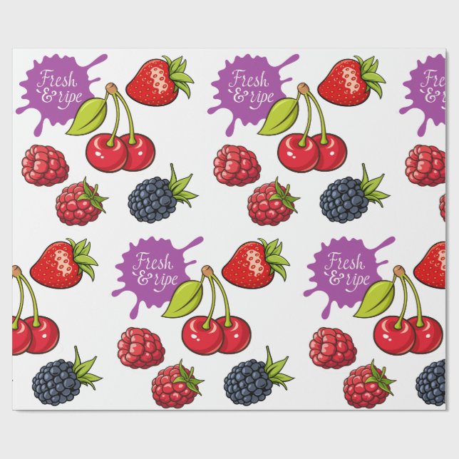Fresh Red Berries and Cherries Wrapping Paper (Flat)