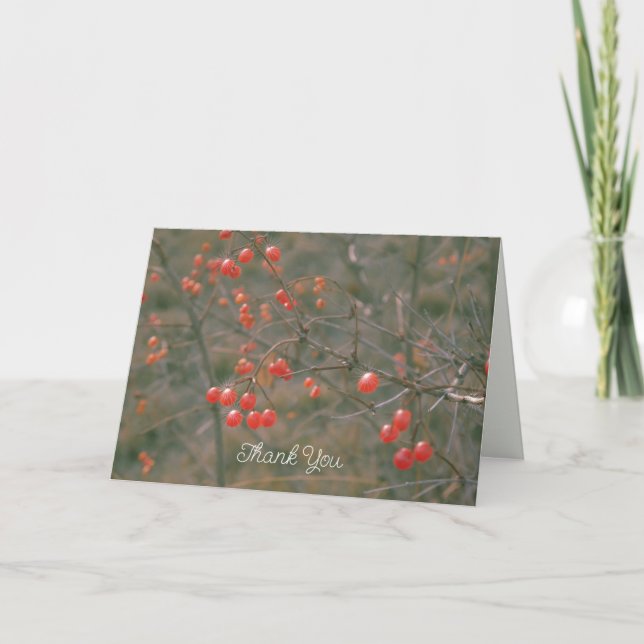 Fresh Red Berries Winter Nature Photography  Thank You Card (Front)