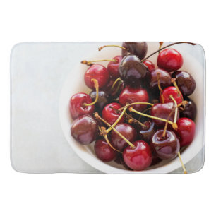 Fresh Red Cherries in a Bowl Photograph Bath Mat
