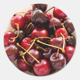 Fresh Red Cherries in a Bowl Photograph Classic Round Sticker
