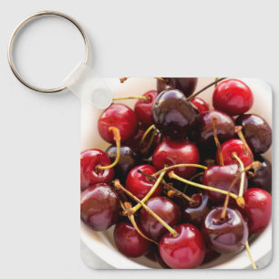 Fresh Red Cherries in a Bowl Photograph Key Ring