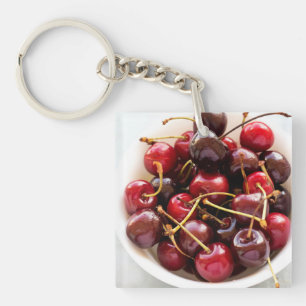 Fresh Red Cherries in a Bowl Photograph Key Ring