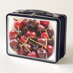 Fresh Red Cherries in a Bowl Photograph Metal Lunch Box