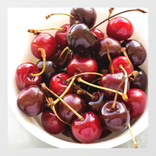 Fresh Red Cherries in a Bowl Photograph Window Cling