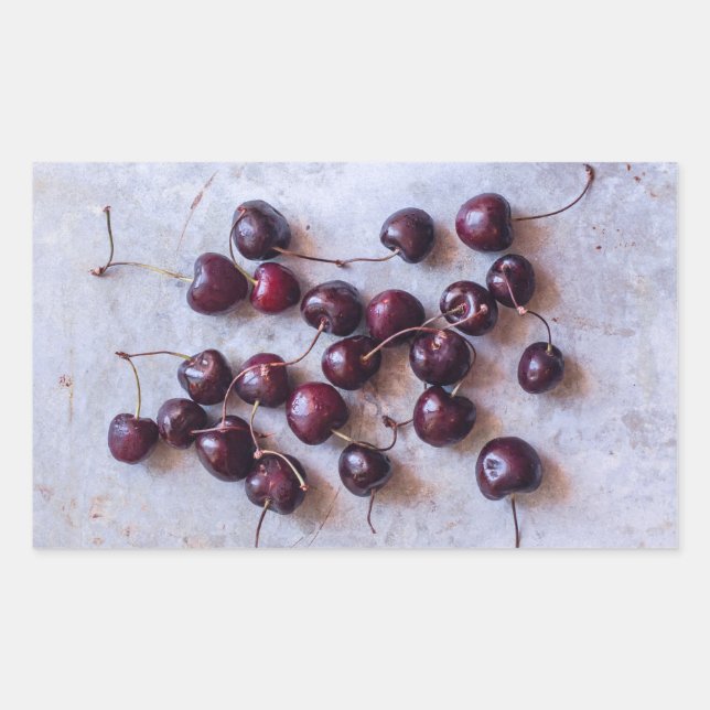 Fresh Red Cherries Photograph Rectangular Sticker (Front)