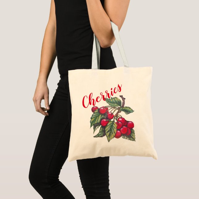Fresh Red Cherry Cherries Fruit Shopping Retro Tote Bag (Front (Product))