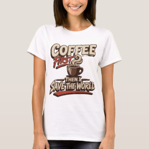 Fresh Red COFFEE FIRST SAVE WORLD Wearable Art T-Shirt