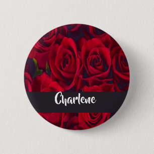 Fresh red roses 6 cm round badge
