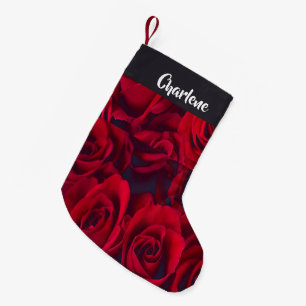 Fresh red roses small christmas stocking