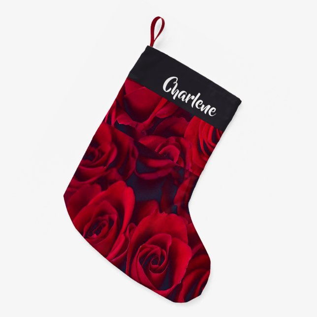 Fresh red roses small christmas stocking (Front (Hanging))