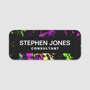 Fresh Retro Neon Paint Splatter Name Tag