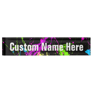 Fresh Retro Neon Paint Splatter Nameplate