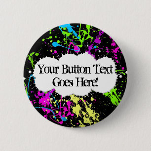 Fresh Retro Neon Paint Splatter on Black 6 Cm Round Badge