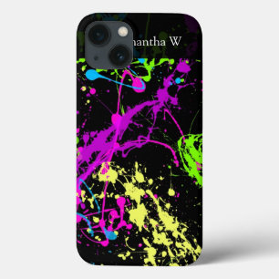 Fresh Retro Neon Paint Splatter on Black iPhone 13 Case
