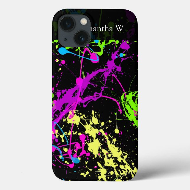 Fresh Retro Neon Paint Splatter on Black Case-Mate iPhone Case (Back)