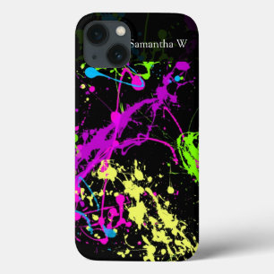 Fresh Retro Neon Paint Splatter on Black iPhone 13 Case