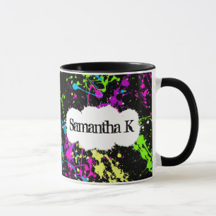 Fresh Retro Neon Paint Splatter on Black Mug