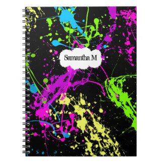 Fresh Retro Neon Paint Splatter on Black Notebook