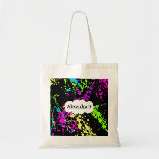 Fresh Retro Neon Paint Splatter on Black Tote Bag