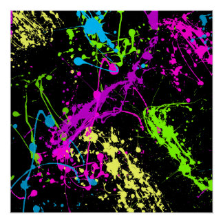 Fresh Retro Neon Paint Splatter Poster