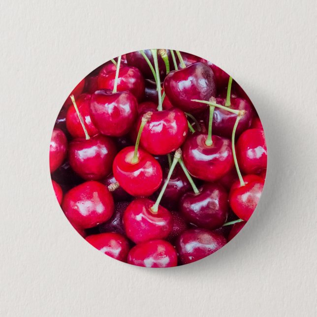 Fresh ripe cherries 6 cm round badge (Front)
