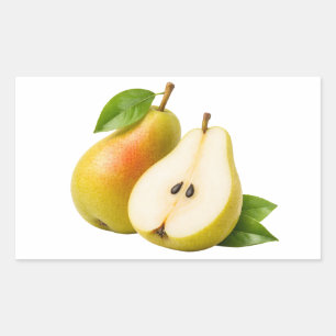 Fresh Ripe Pear With Slice And Leaves Sticker