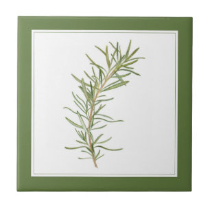 FRESH ROSEMARY 4.25" Ceramic Tile (text) Green