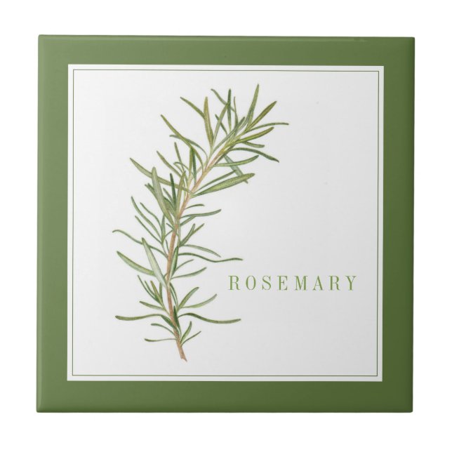 FRESH ROSEMARY 4.25" Ceramic Tile (+text) Green (Front)
