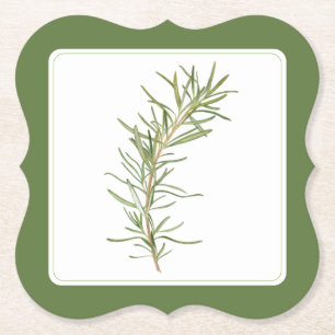 FRESH ROSEMARY Bracket Paper Coasters -text Green