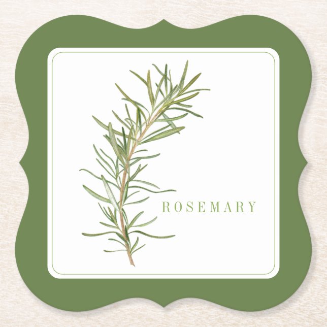 FRESH ROSEMARY Bracket Paper Coasters +text Green (Front)