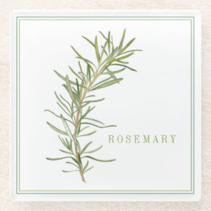 FRESH ROSEMARY Glass Beverage Coaster (+text)