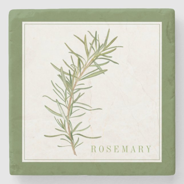FRESH ROSEMARY Marble Stone Coaster (+text) Green (Front)
