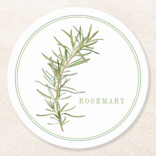 FRESH ROSEMARY Round Paper Coasters (+text)