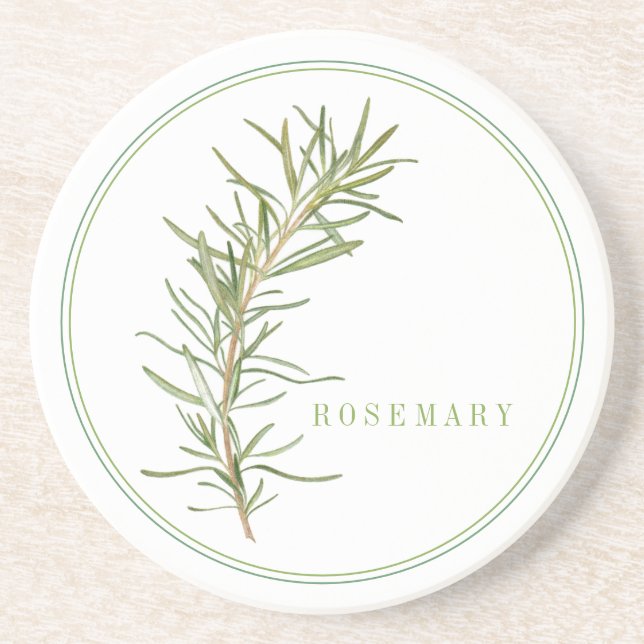 FRESH ROSEMARY Round Sandstone Coaster (+text) (Front)