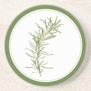 FRESH ROSEMARY Round Sandstone Coaster -text Green