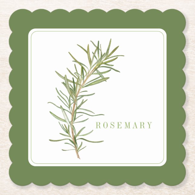 FRESH ROSEMARY Scallop Square Coaster +text Green (Front)