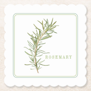 FRESH ROSEMARY Scalloped Square Paper Coasters