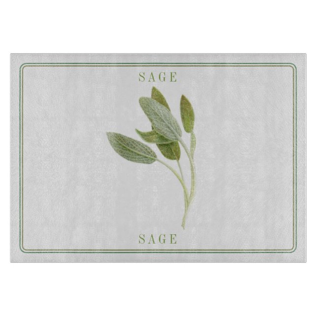 FRESH SAGE 11x8 Glass Cutting Board (Front)