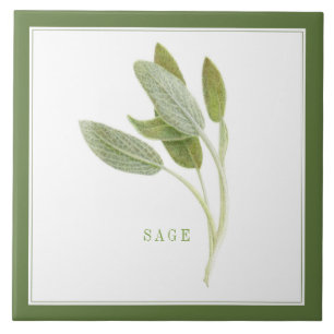 FRESH SAGE 6"x6" Ceramic Tile (+text) Green