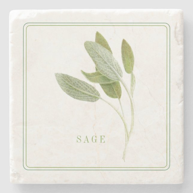 FRESH SAGE Marble Stone Coaster (+text) (Front)