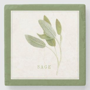 FRESH SAGE Marble Stone Coaster (+text) Green