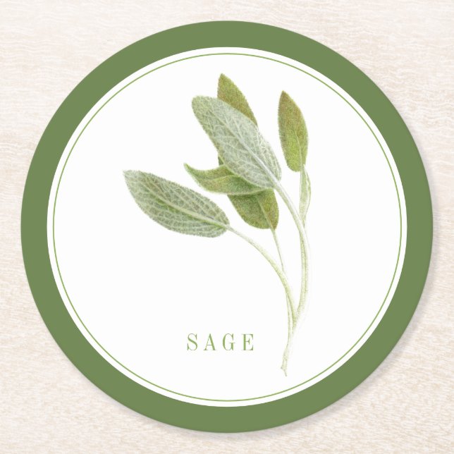  FRESH SAGE Round Paper Coasters (+text) Green (Front)