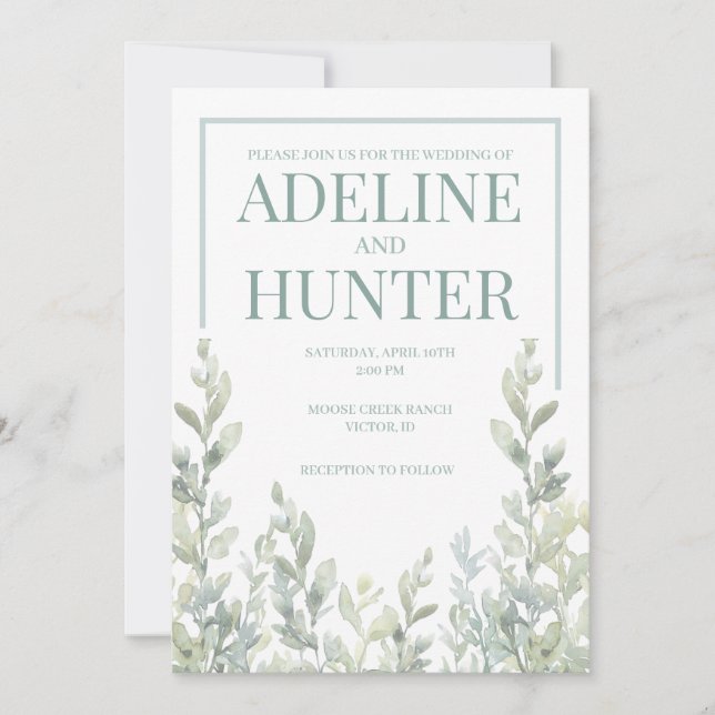 Fresh Sage Watercolor Illustration Invitation (Front)