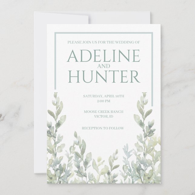 Fresh Sage Watercolor Illustration Invitation (Front)