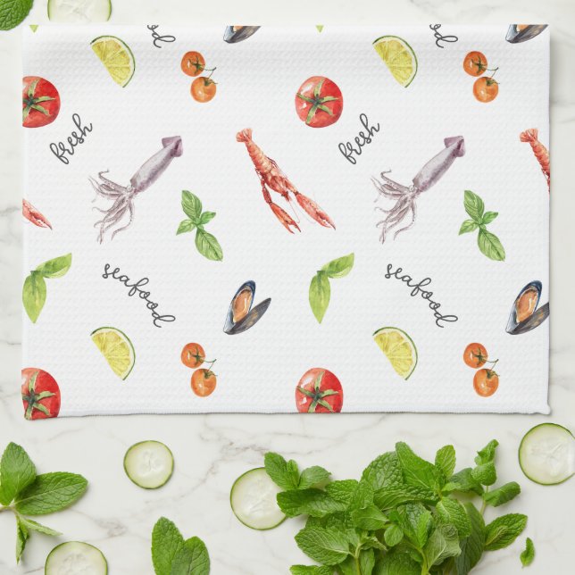 Fresh Seafood Delights Custom Tea Towel (Folded)