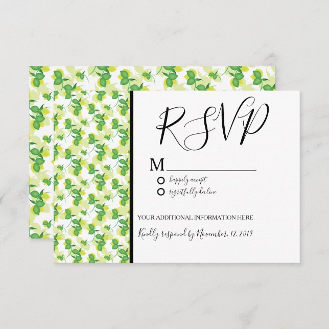 Fresh Silo Lemon Lime Seamless Pattern Wedding Invitation (Front/Back)