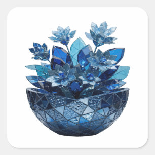 Fresh Silver BLUE GLASS FLOWERS Sticker Design