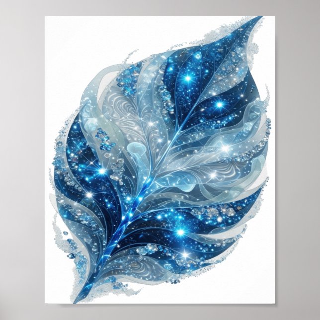 Fresh Silver BLUE ICE LEAF Artistic Motif Poster (Front)